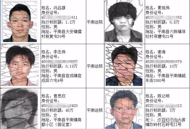 平南法院又公布了一批"老赖"名单!看看有没有你认识的?