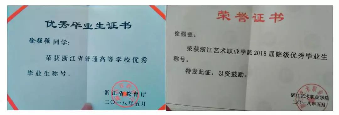 个人荣誉 荣获浙江省优秀大学毕业生称号,一等奖学金等.