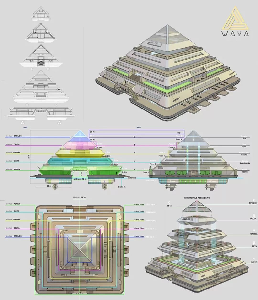 建在水上的模块化金字塔城,2020年建成