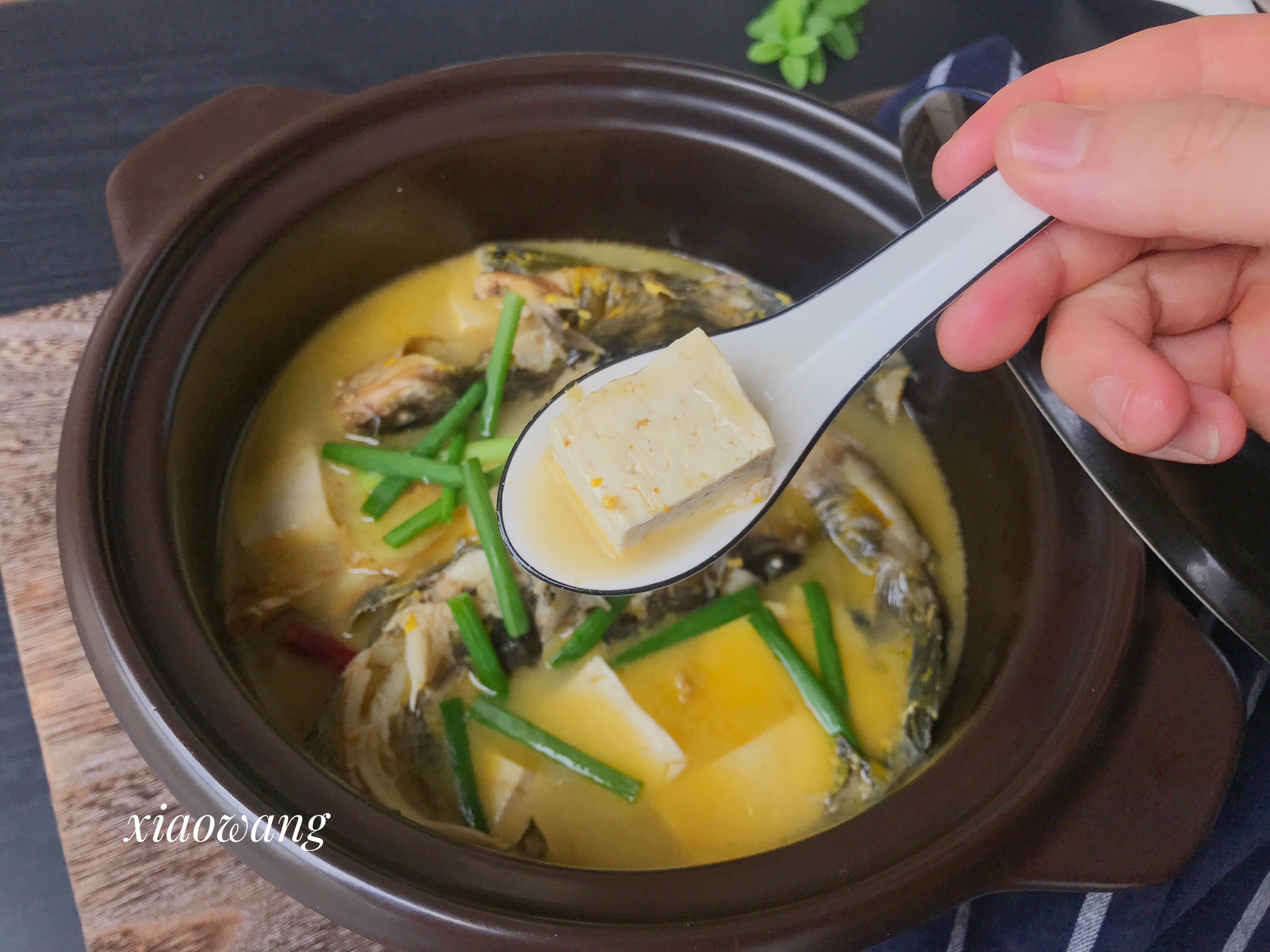 【黄辣丁炖豆腐】食材:黄辣丁500克,老豆腐1块,生姜1块,小葱2根,干