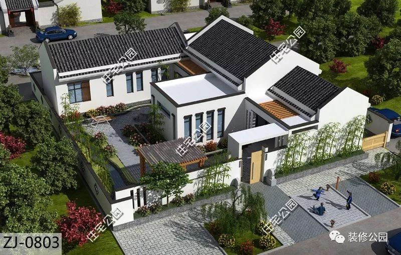 别墅特点:新中式,一层户型,内庭院,双入户门.