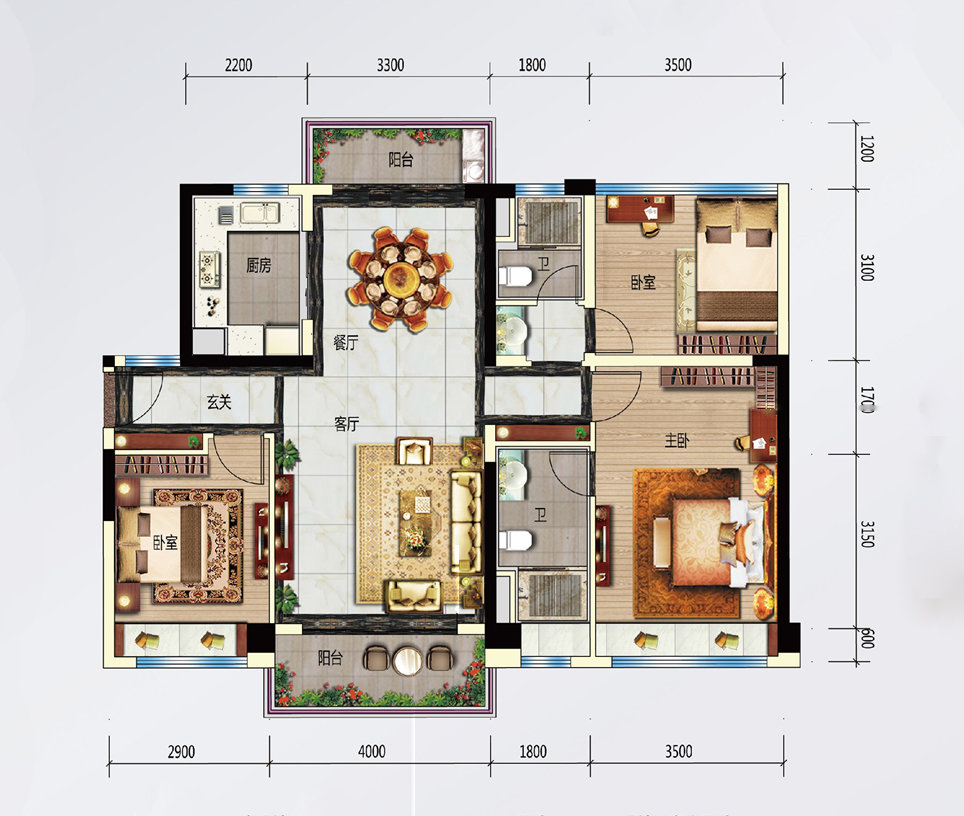 (d户型建面118㎡的3房2厅2卫)项目自带配套介绍:①碧桂园双语学校(近2