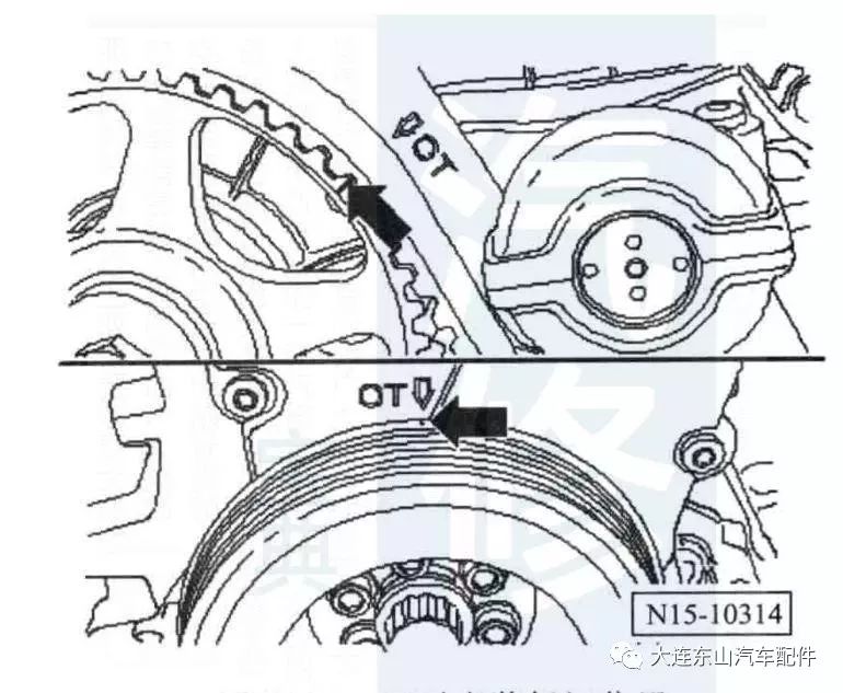 110款奥迪发动机正时皮带安装示意图
