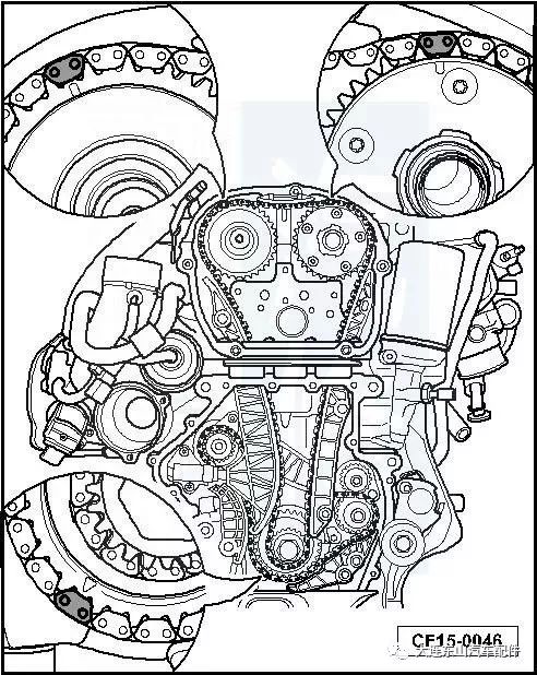 110款奥迪发动机正时皮带安装示意图