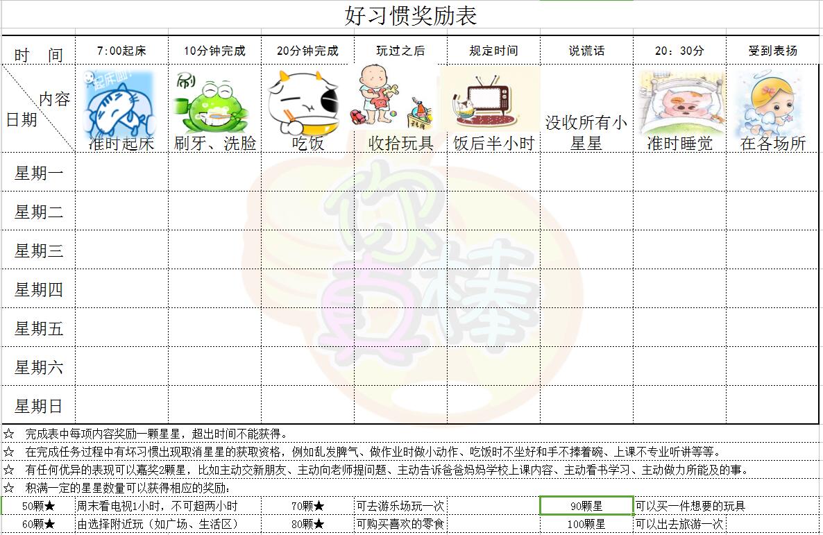 仅需一张表,让你轻松培养孩子好习惯