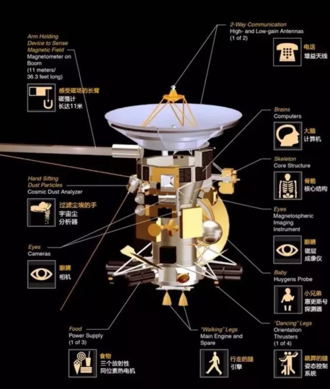 卡西尼号的各个拟人化功能组成