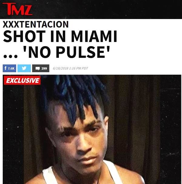 美媒tmz19日报道,当地时间周一,美国20岁说唱歌手xxxtentacion在