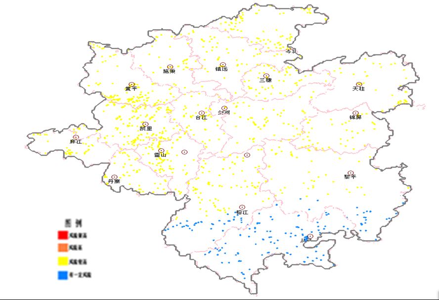 二,地质灾害及山洪气象风险预报 预计20～22日清水江流域及其附近地区