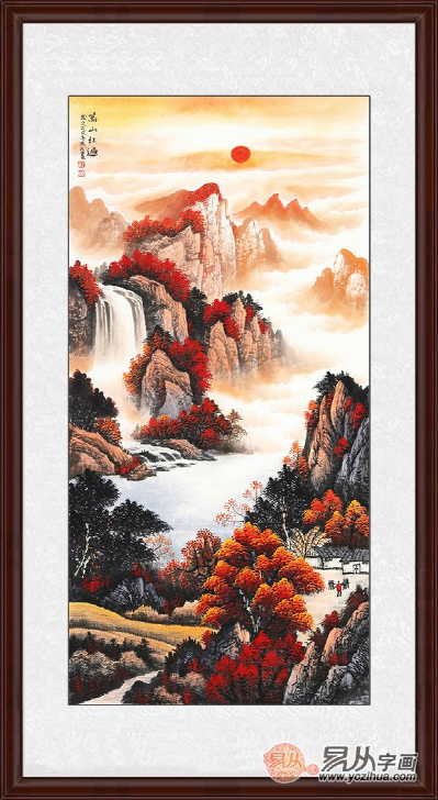 开门见红,好运连连,鸿运当头山水画是中国著名的十大风水画之一,玄关