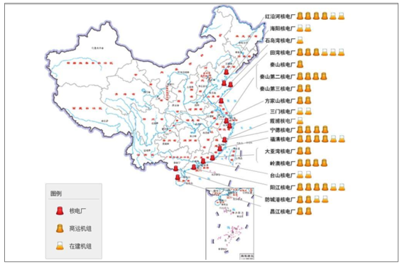 我国在运及在建核电机组分布若要完成规划,未来三年每年需新审批 6-8