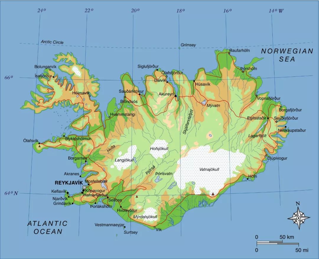 冰岛地处高纬度地区,是北大西洋中的一个岛国