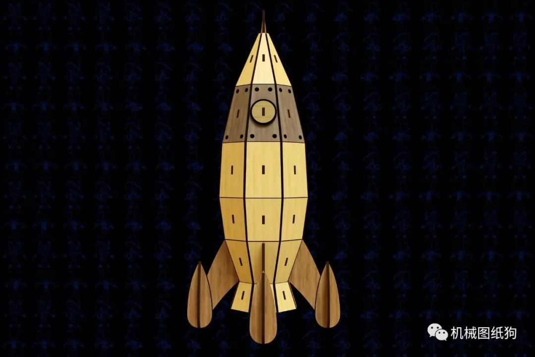【生活艺术】激光切割木制火箭拼装玩具3d模型图纸 solidworks设计