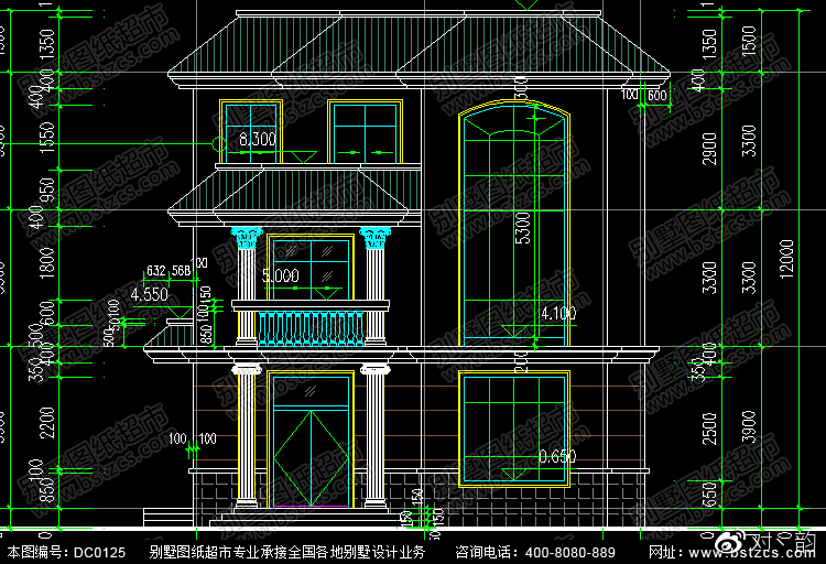三层框架结构别墅设计效果图及施工图