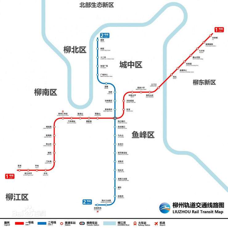 柳州轨道交通线路图(轻轨2号线过此地段)