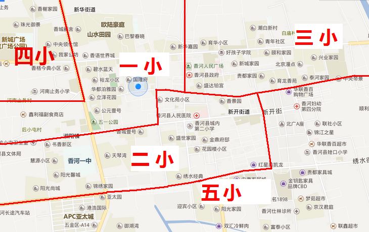 香河县城内小学招生片区划分示意图新鲜出炉