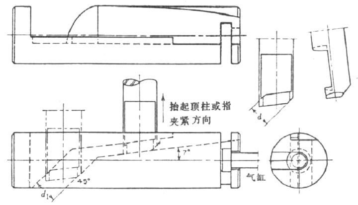 弹簧夹头结构尺寸的计算和夹具柱用动力源夹紧装置图例