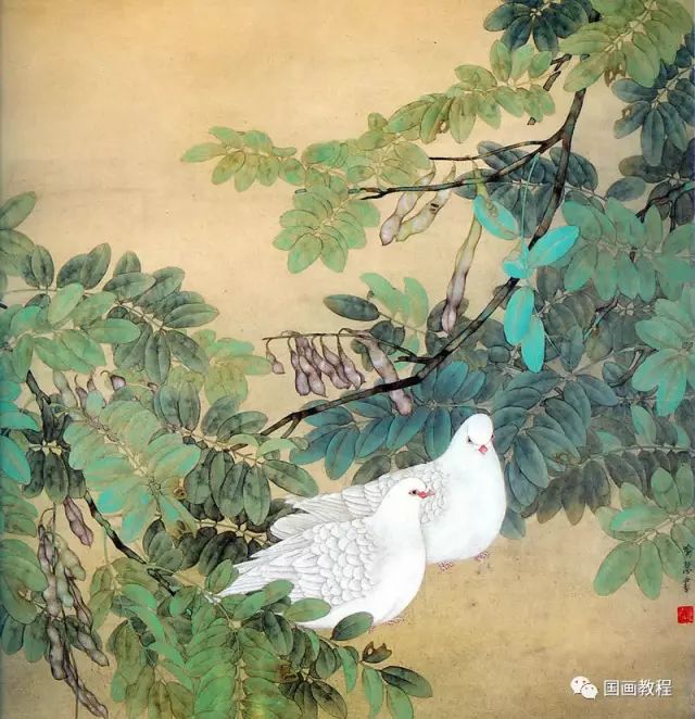 牡丹双鸽从蒋廷锡的画册中我们可以看出,画面背景,山石以中国画传统