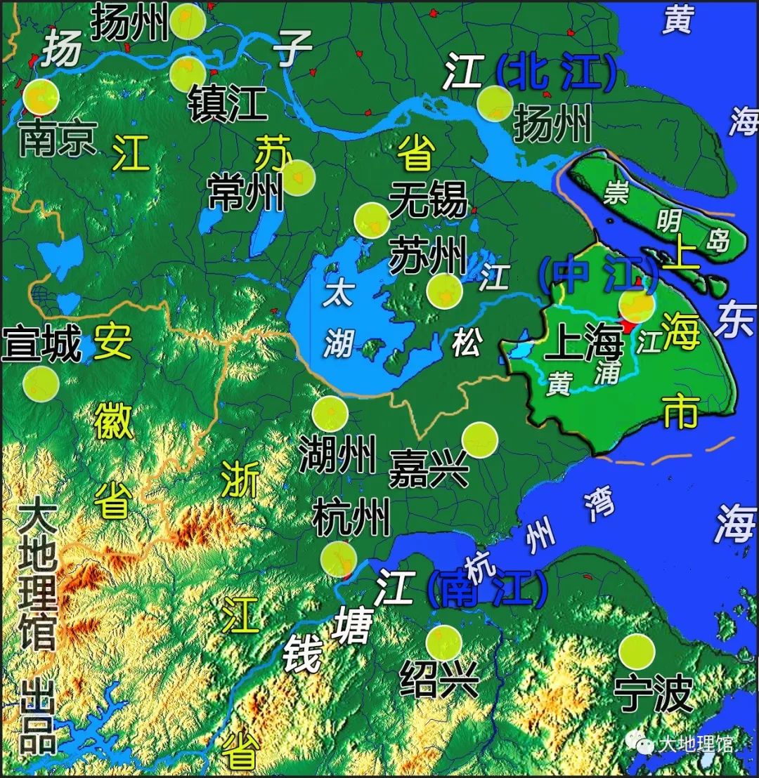 江湖地带:"三江"与太湖及主要城市示意图