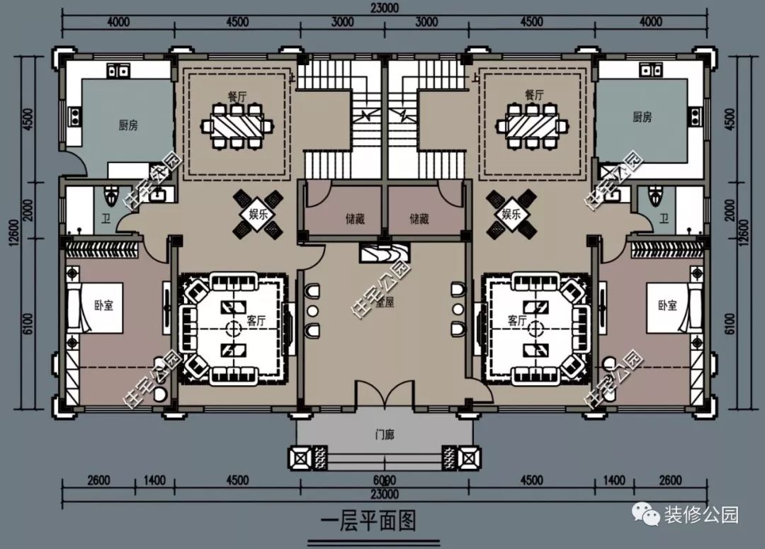 永云别墅at1649兄弟三联排带堂屋别墅建筑施工图纸20m