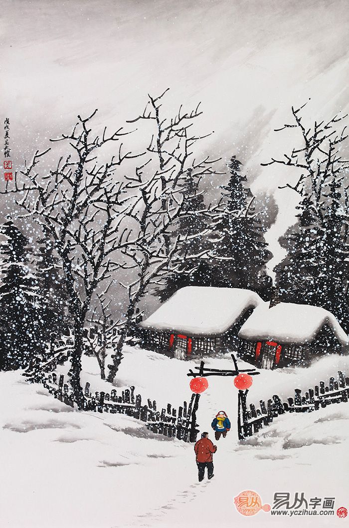 吴大恺最新力作雪景国画《雪中共子乐》作品来源:【易从网】