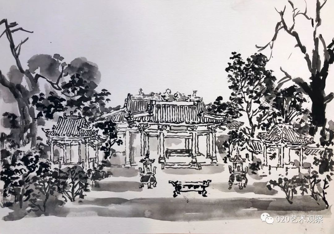 广州书画名家冒酷暑走进黄埔南海神庙采风写生