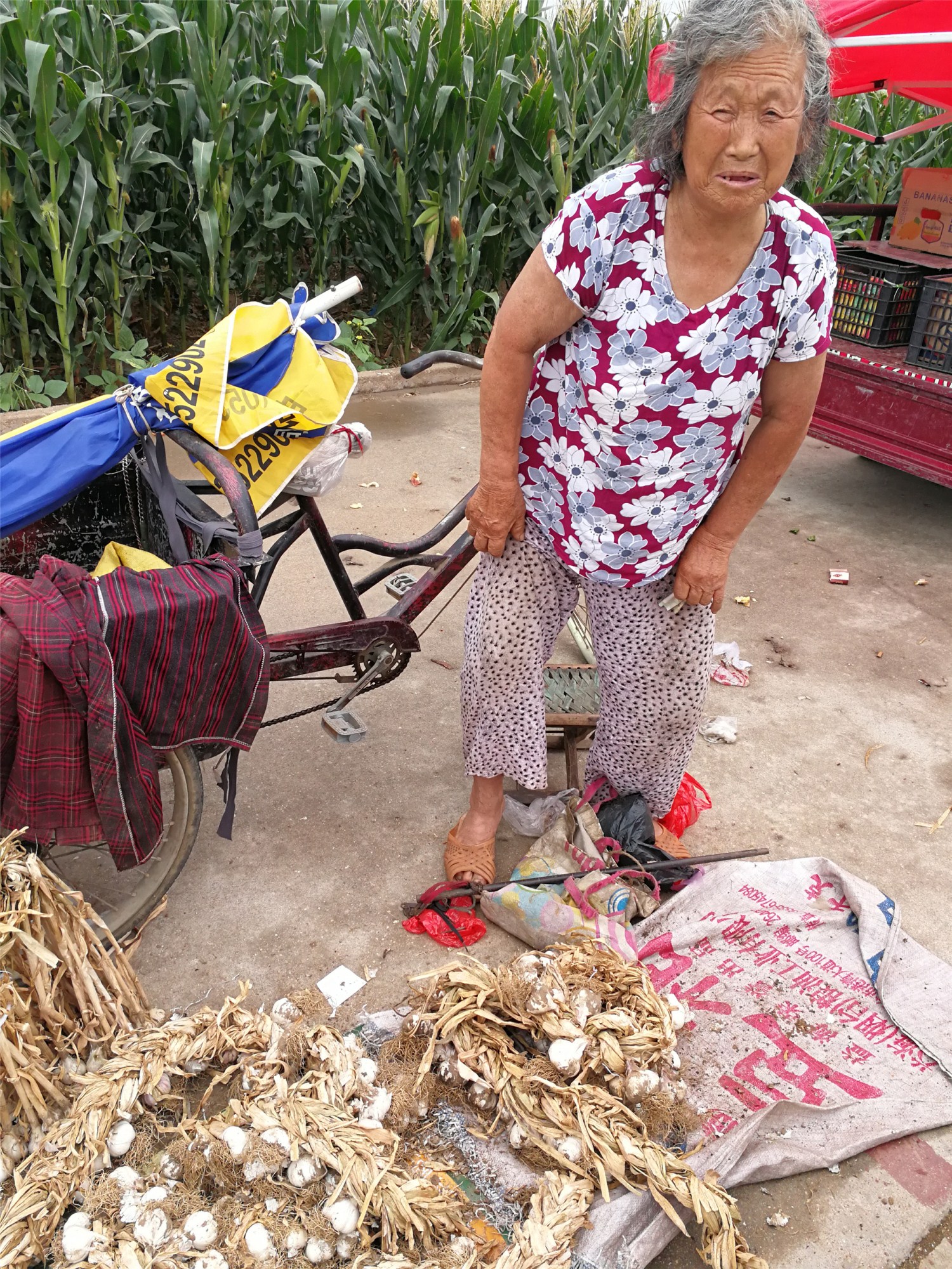 80岁农村老奶奶,骑着三轮车摆地摊,不敢让儿女知道