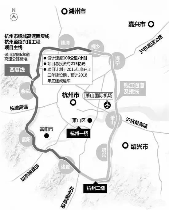 县城坐高铁1钟到达杭州市区,杭州绕城高速西复线(俗称