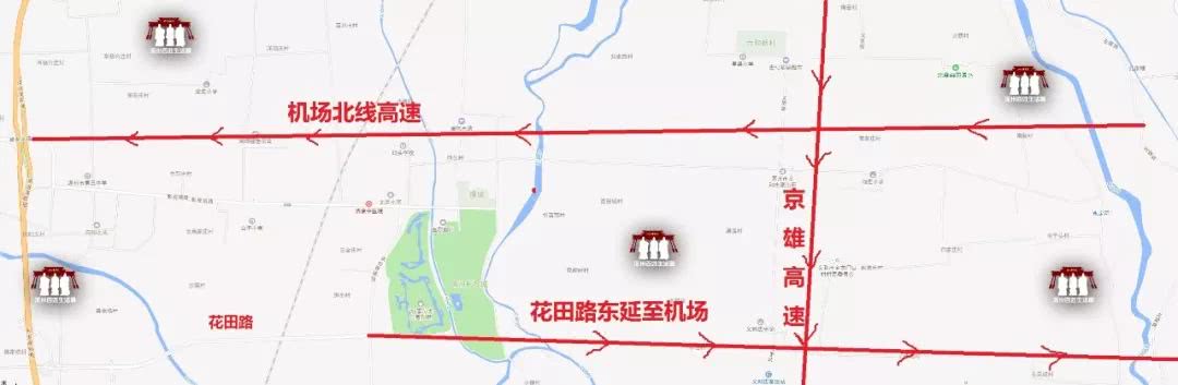 还有一条是涿州花田路东延的路,横穿码头镇高尔夫南侧,影视城南侧和