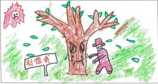 沙河口第十二幼儿园韩雨杉同学环保作品——爱护大树