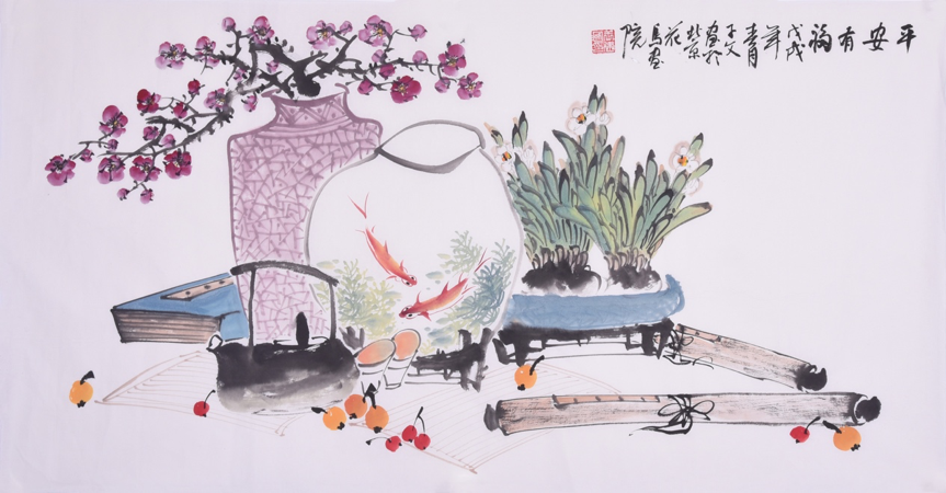 画家王建国国画作品《平安有福》