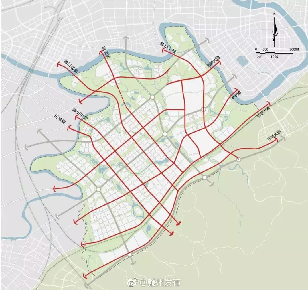 图片来源:赣州发布 40分钟内到达市区的任一角落 赣州市规划的" 四横