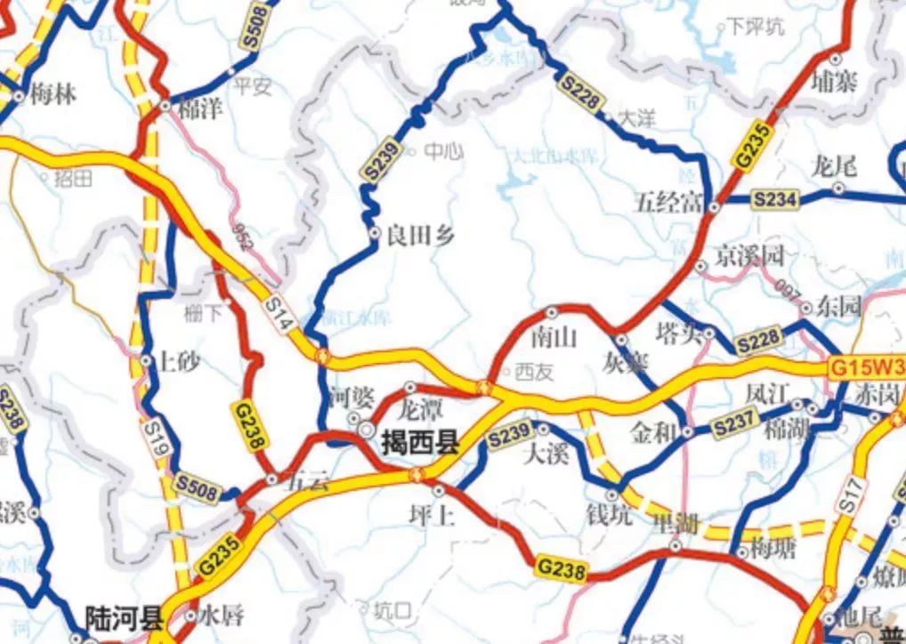 省道335线(揭西段) 升级为国道235线; 省道s238线(揭西段) 升级为