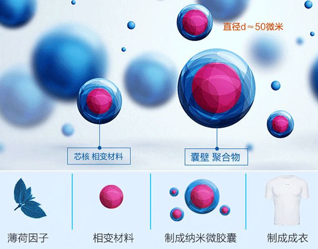 利用现代科学方法将相变材料与薄荷因子包覆在多孔状纳米微胶囊内