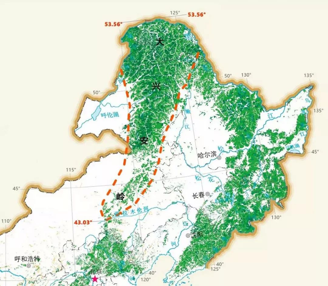 大兴安岭通过它的一个较大的支脉——伊勒呼里山,与小兴安岭相联结