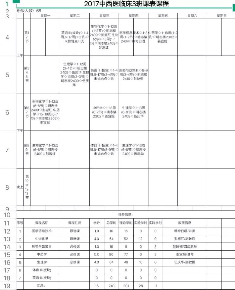 戳这里~临床医学院2018年秋季课表已送达