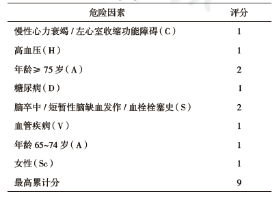 表1 cha2ds2-vasc评分系统