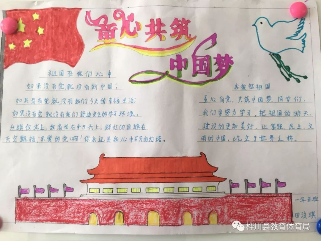 "童心向党 共筑中国梦"手抄报,书画展抒发了冷小红娃热爱祖国,热爱