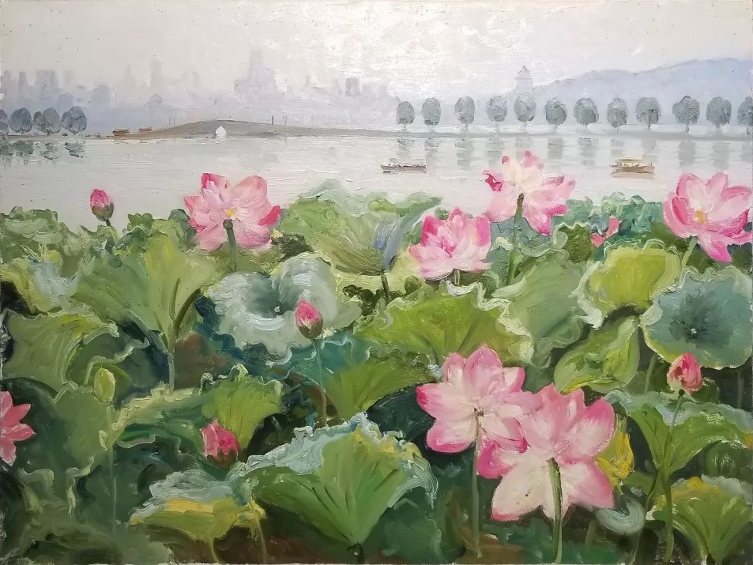 我们也许都没有仔细看过荷花, 杭州写生之二 80×60cm 布面油画 2018