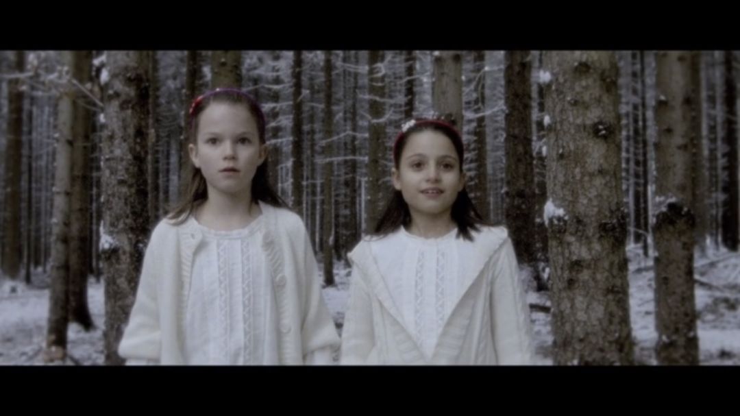 再一看,这两个小女孩的姿态.这根本就是 《闪灵》再现,惊悚片无疑了.
