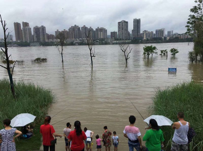 南充下暴雨 大水冲了龙王庙 仪陇女子竟跑到水域拍照