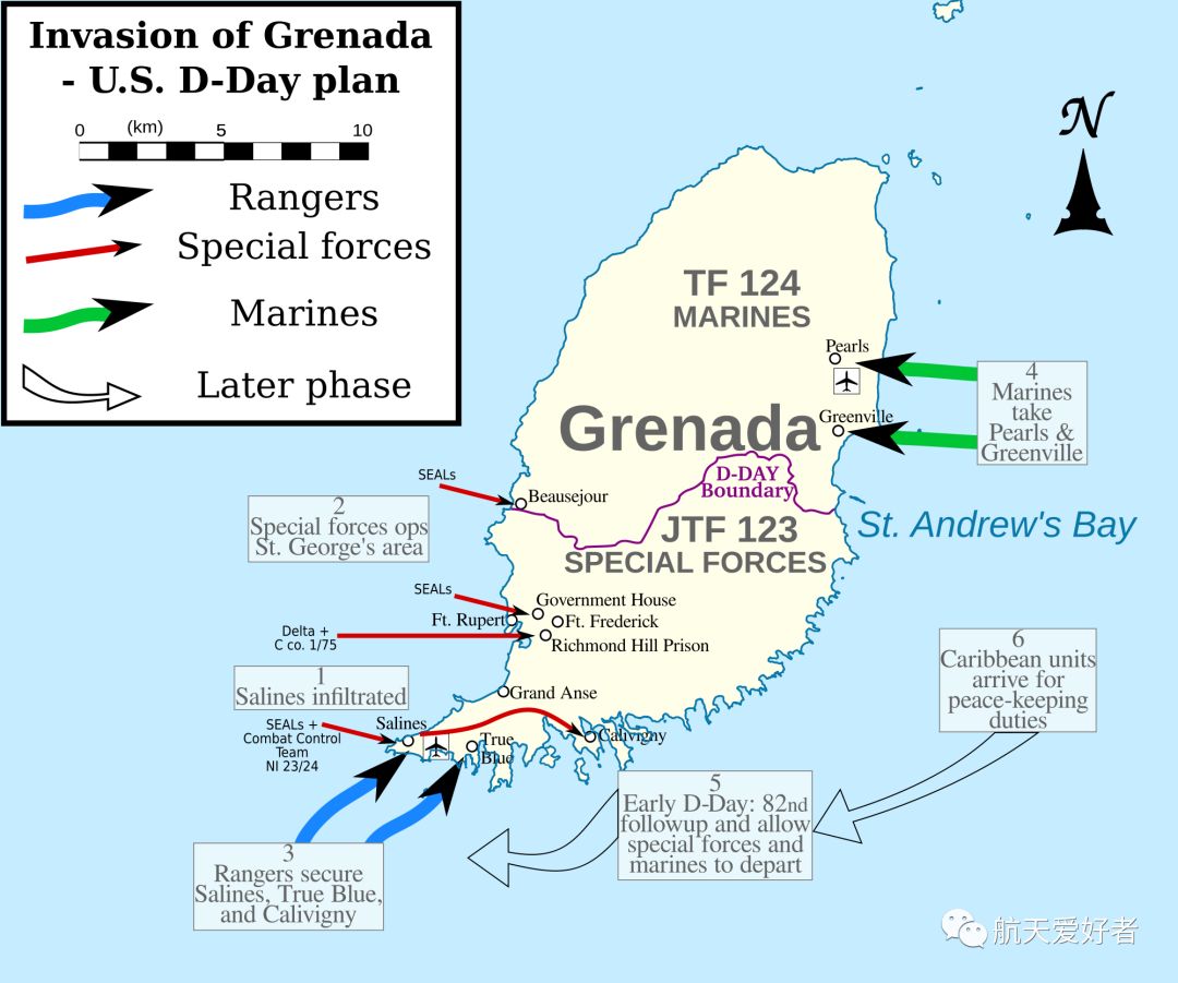 格林纳达入侵计划,注意图中也有美国陆军的游骑兵部队
