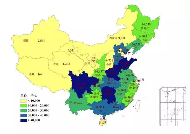2017年中国各省生猪出栏量分布
