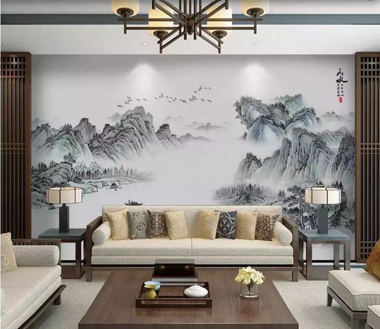 新中式水墨国画瓷砖背景墙,古风韵味充满居室!