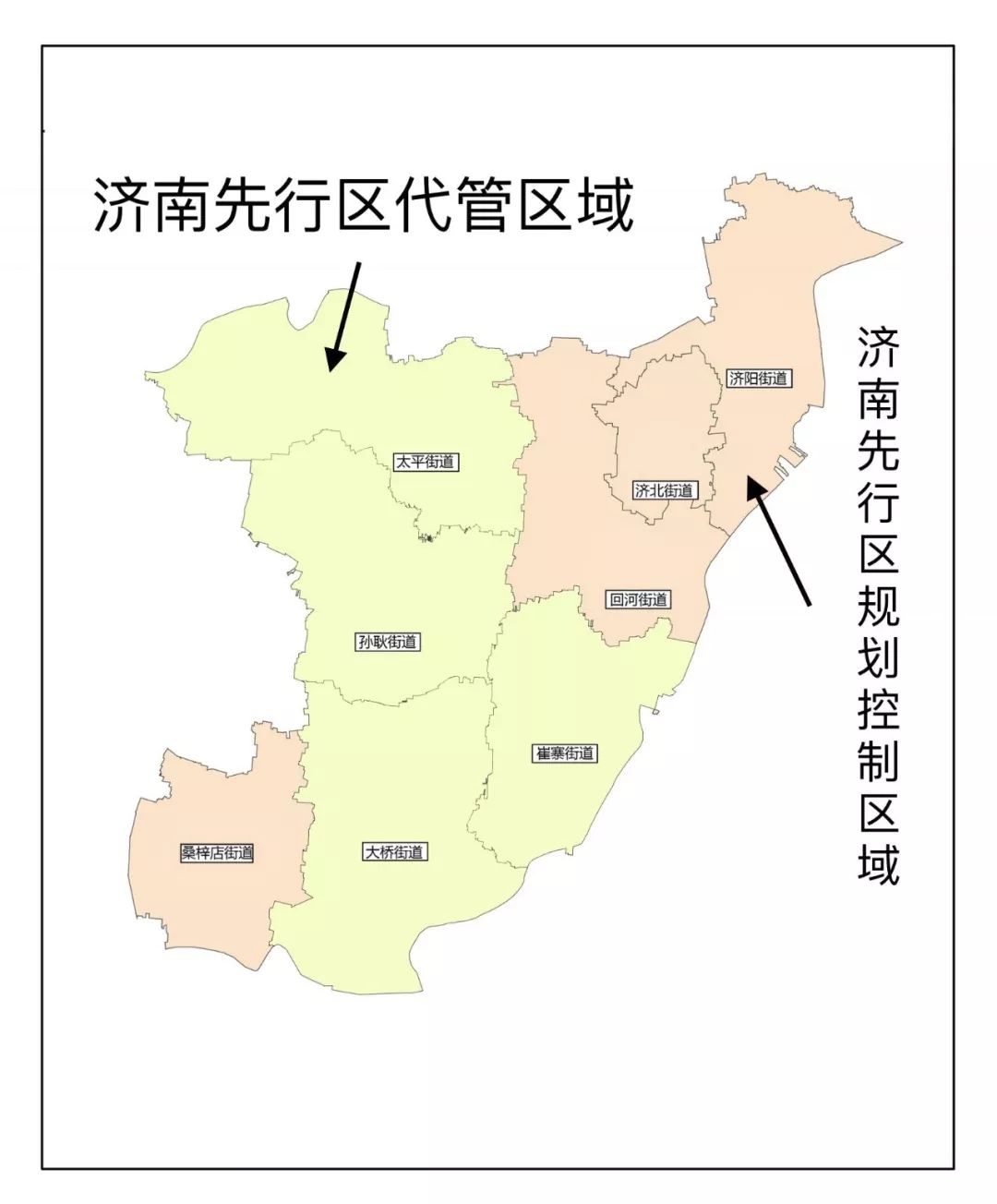 根据《济南新旧动能转换先行区管委会代管区域划转工作方案,将天桥