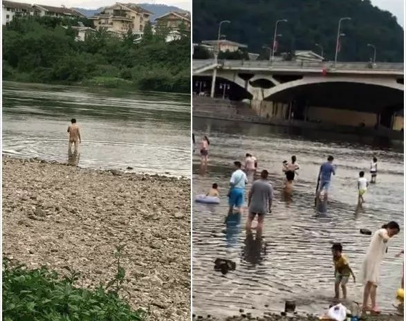 辣眼睛一丝不挂吓懵路人桂林漓江边一男子竟全裸在