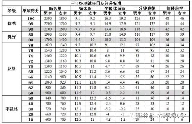 四年级测试项目及评价标准5.五年级测试项目及评价标准6.