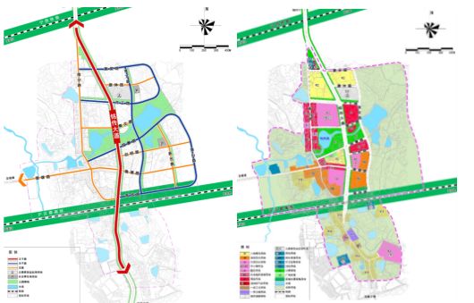 【乡驻地道路交通规划图】 干路为铭传大道,优化北部线型,远期