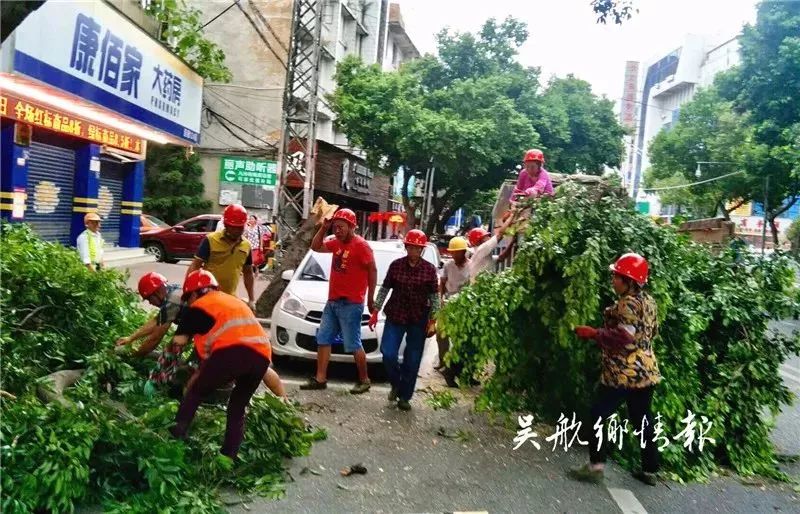 吴航街道十洋社区干部冒雨拆除户外摇晃的广告牌,消除安全隐患