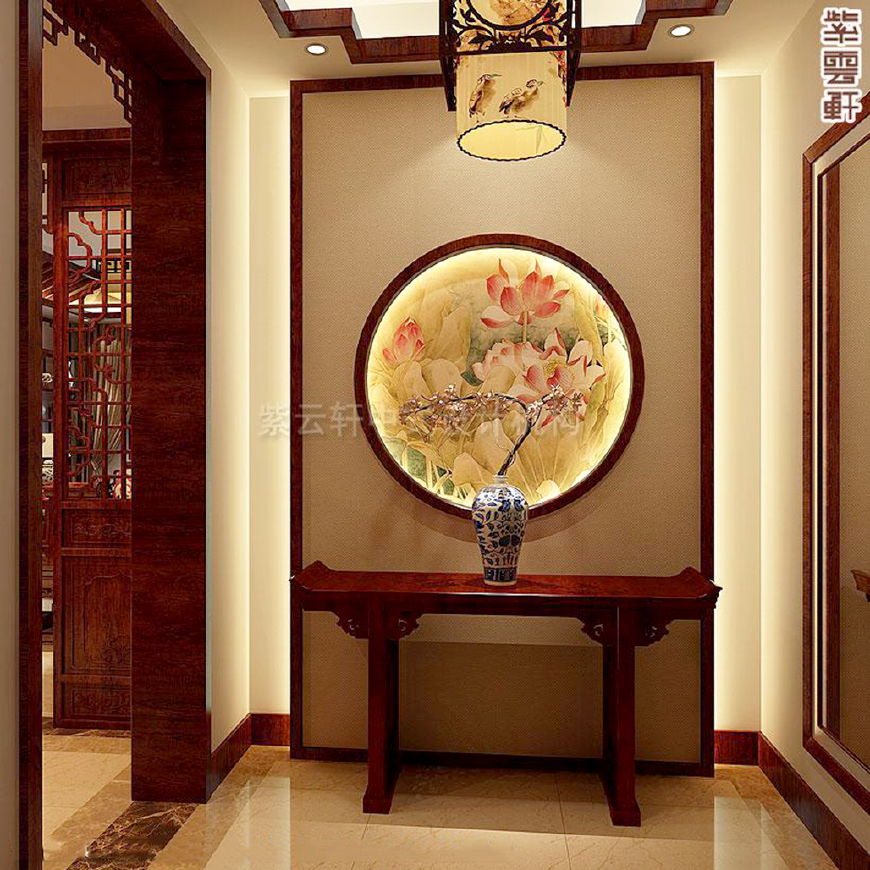 中式装修时入户门对客厅,玄关可以这样设计!