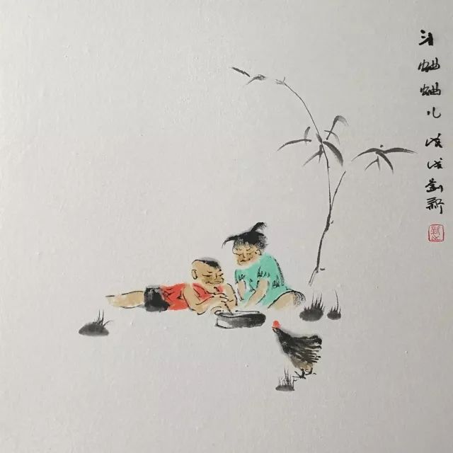 刘新 《斗蛐蛐》52x50cm 纸本设色 2018